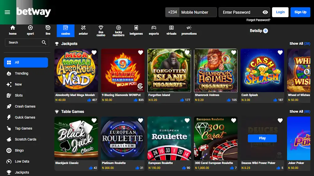 Betway Casino Games Screenshot